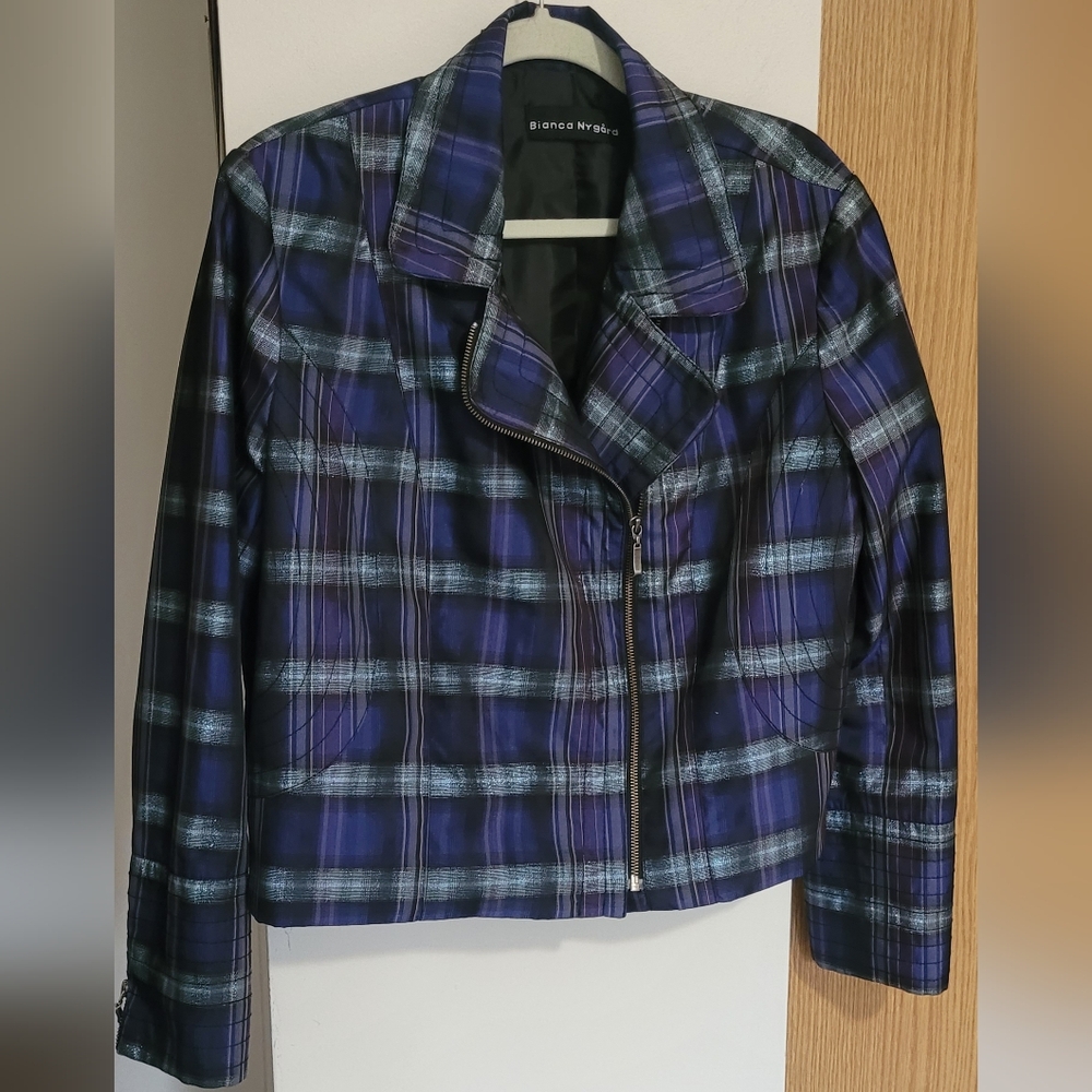 Plaid Blue and Black Blazer by Bianca Nygard